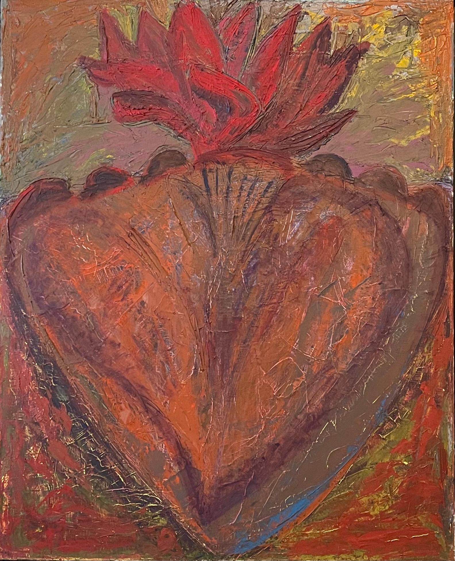 Artista expresionista abstracta estadounidense Melissa Meyer Pintura al óleo Corazón en llamas en venta 1