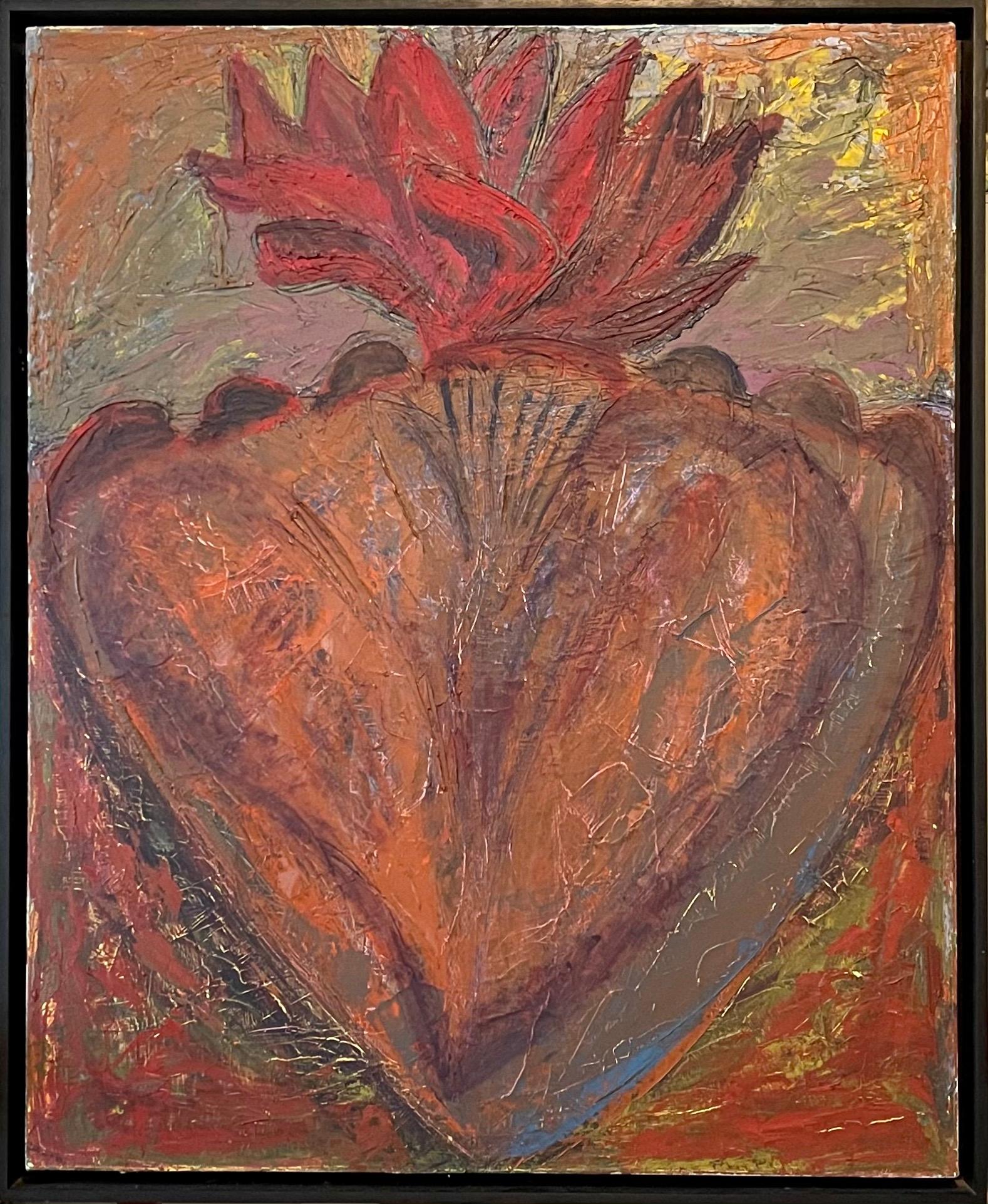 Artista expresionista abstracta estadounidense Melissa Meyer Pintura al óleo Corazón en llamas en venta 6