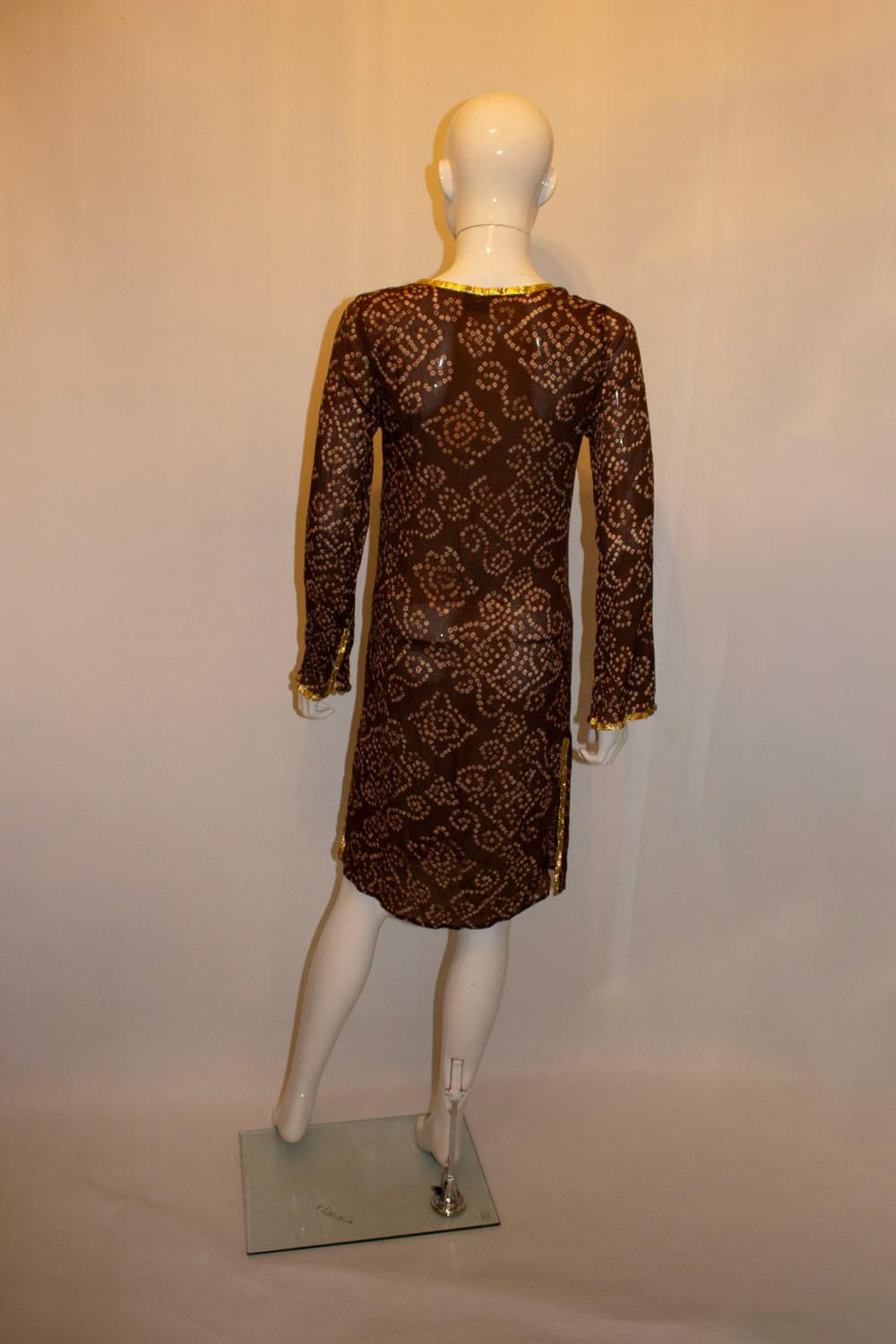 Melissa Obadash Brown and Gold Silk Tunic Top For Sale 2