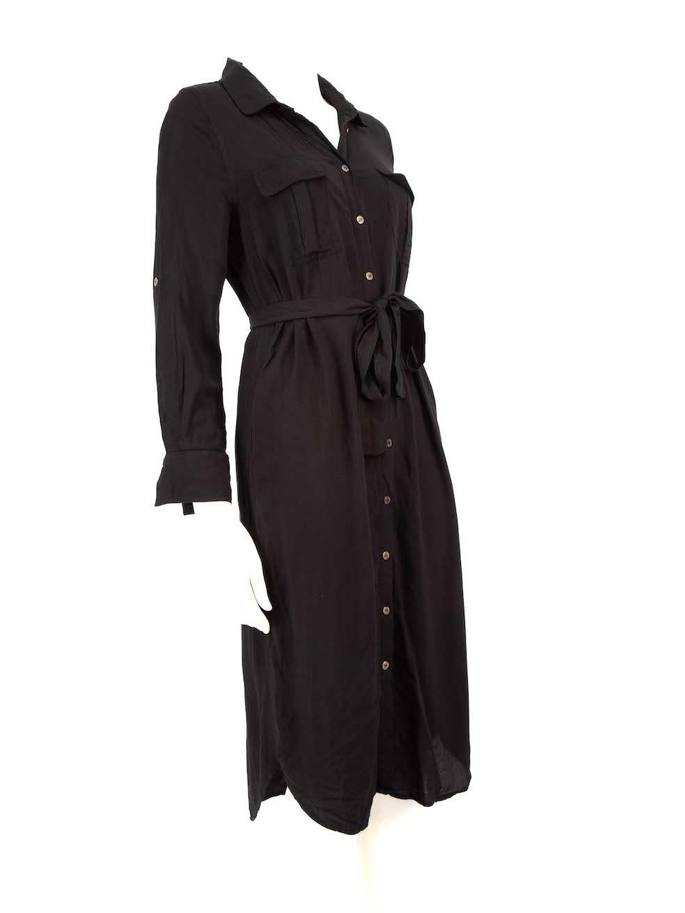 CONDITION is Very good. Minimal wear to dress is evident. The belt hoops on the waist has been unstitched on this used Melissa Odabash designer resale item.
 
 
 
 Details
 
 
 Black
 
 Viscose
 
 Dress
 
 Button up fastening
 
 Long sleeves
 
