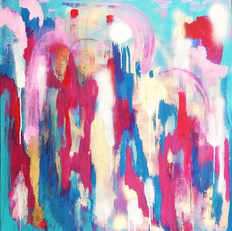 Abstract Painting Melissa Partridge - Kisses d'une licorne, peinture acrylique abstraite, 2020