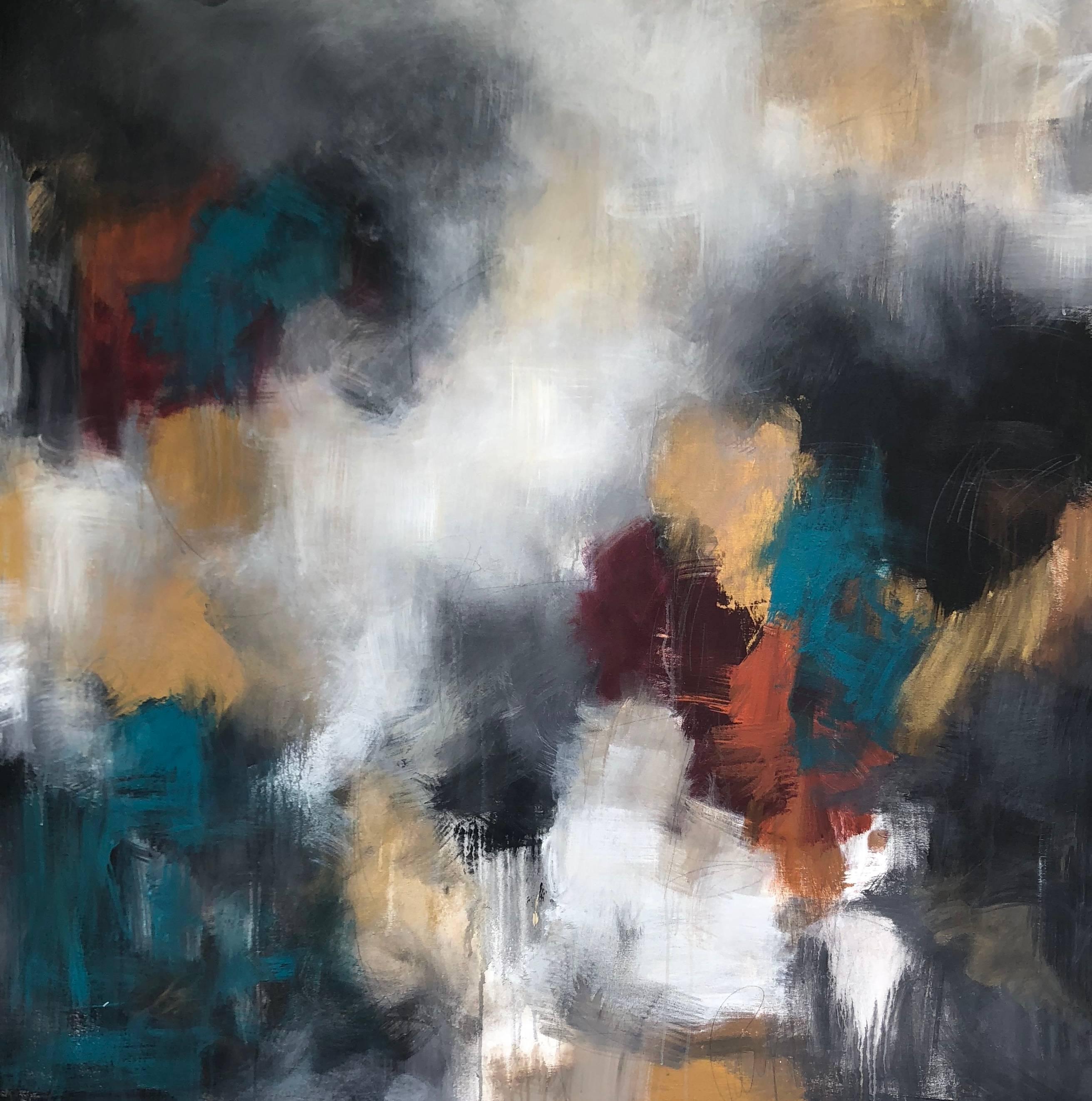 Melissa Payne Baker Abstract Painting - Handsome, Large Square Abstract Mixed Media on Canvas Painting