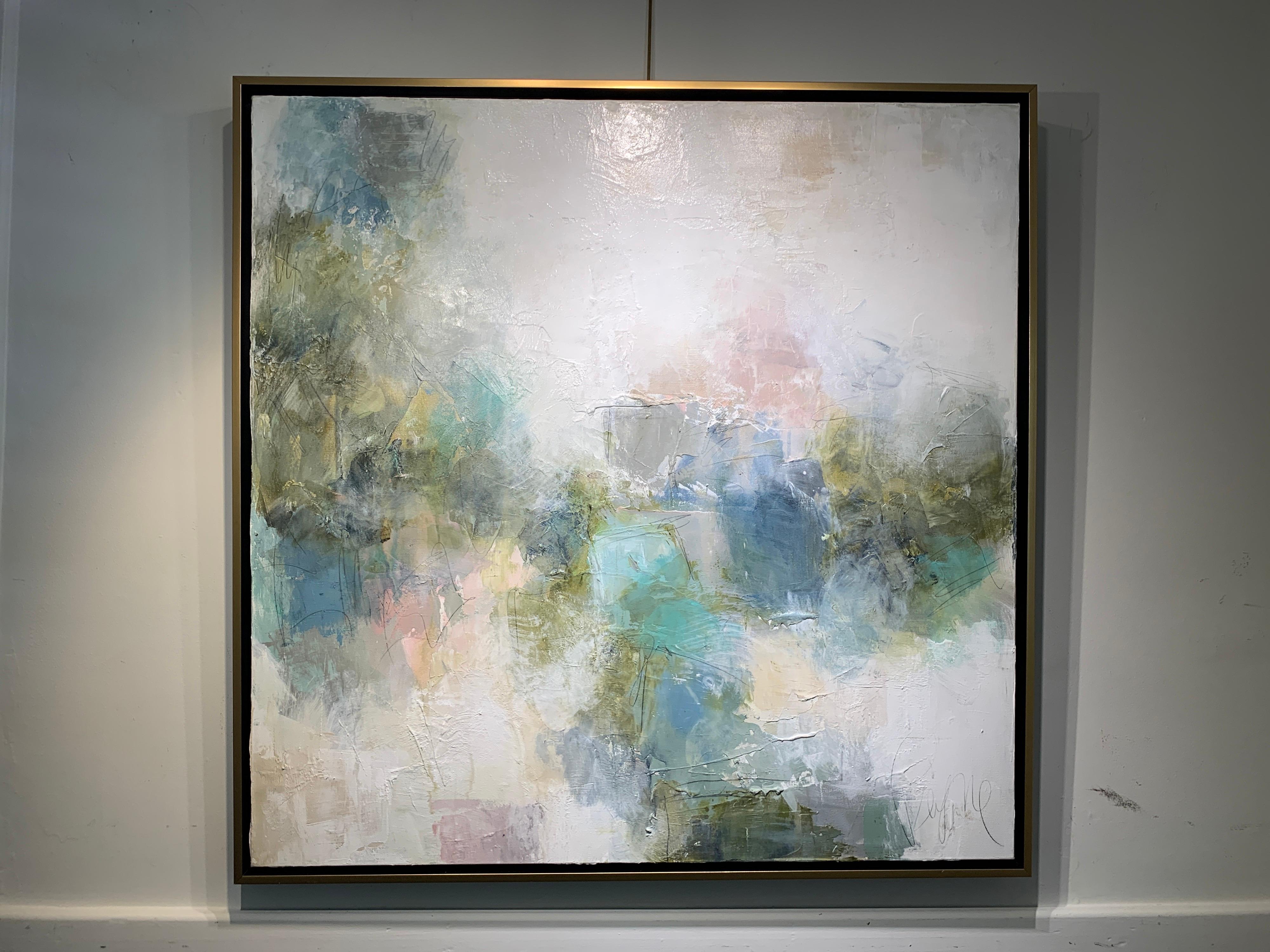 Heartbeat by Melissa Payne Baker, Large Framed Abstract Pink and Green Painting 1