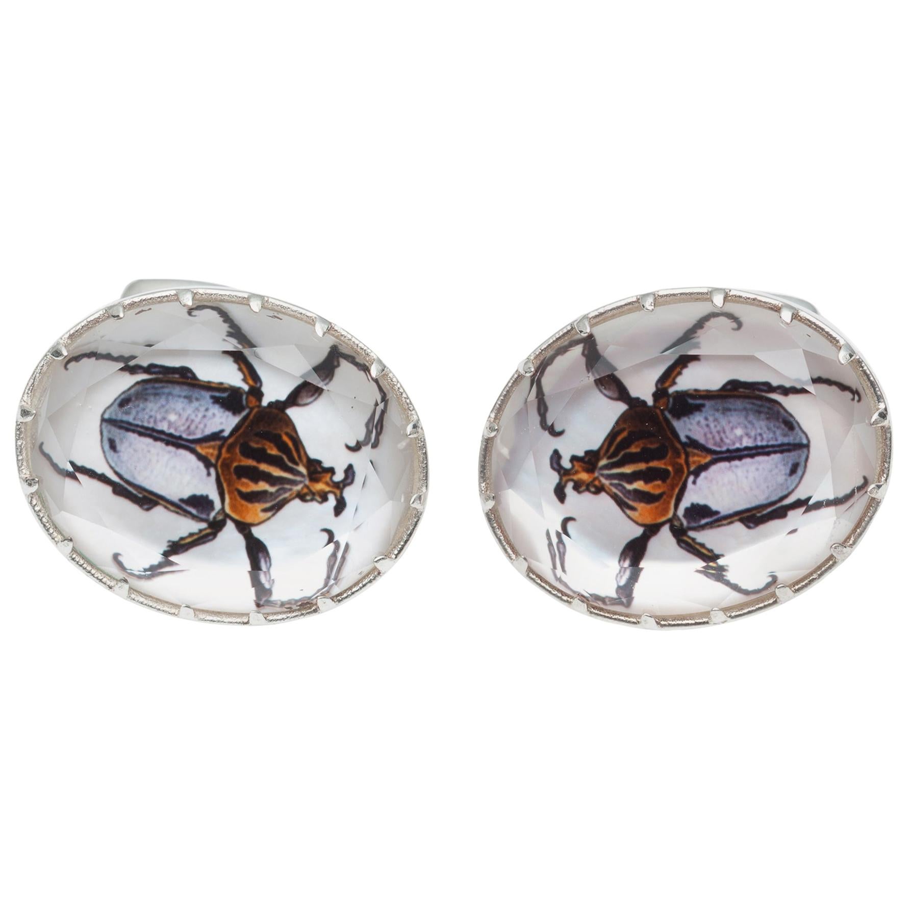 Melissa Spencer Portrait Beetles in Rock Quartz Crystal and Mother of Pearl For Sale