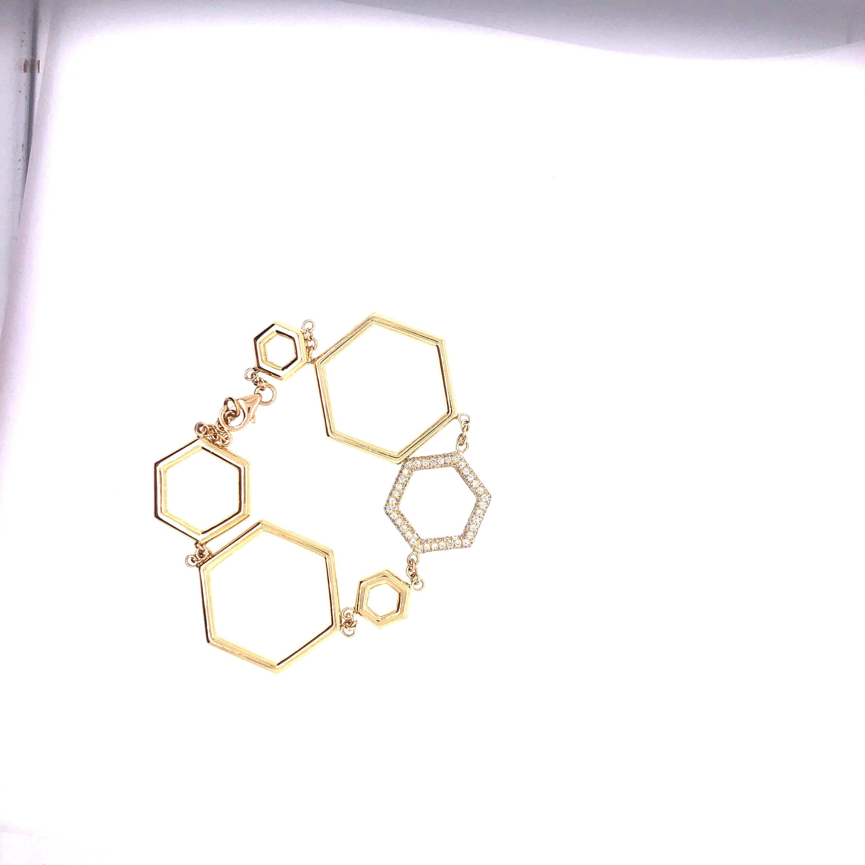 Modern Melissa Spencer Yellow Gold and Diamond Honeycomb Hexagon Bracelet For Sale