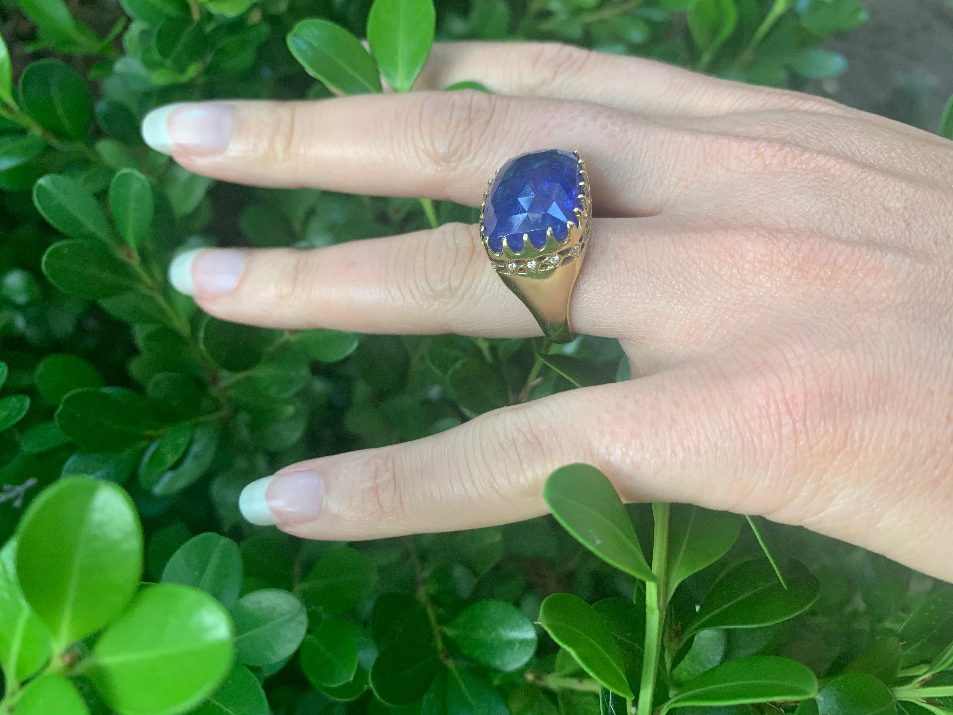 Modern Melissa Spencer Yellow Gold Tanzanite and Diamond Ring