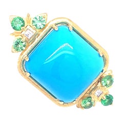 Melissa Spencer Yellow Gold Turquoise Diamond Tsavorite Ring