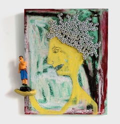 Melissa Stern, New Boyfriend, paint, collage, graphite, objects, 2017