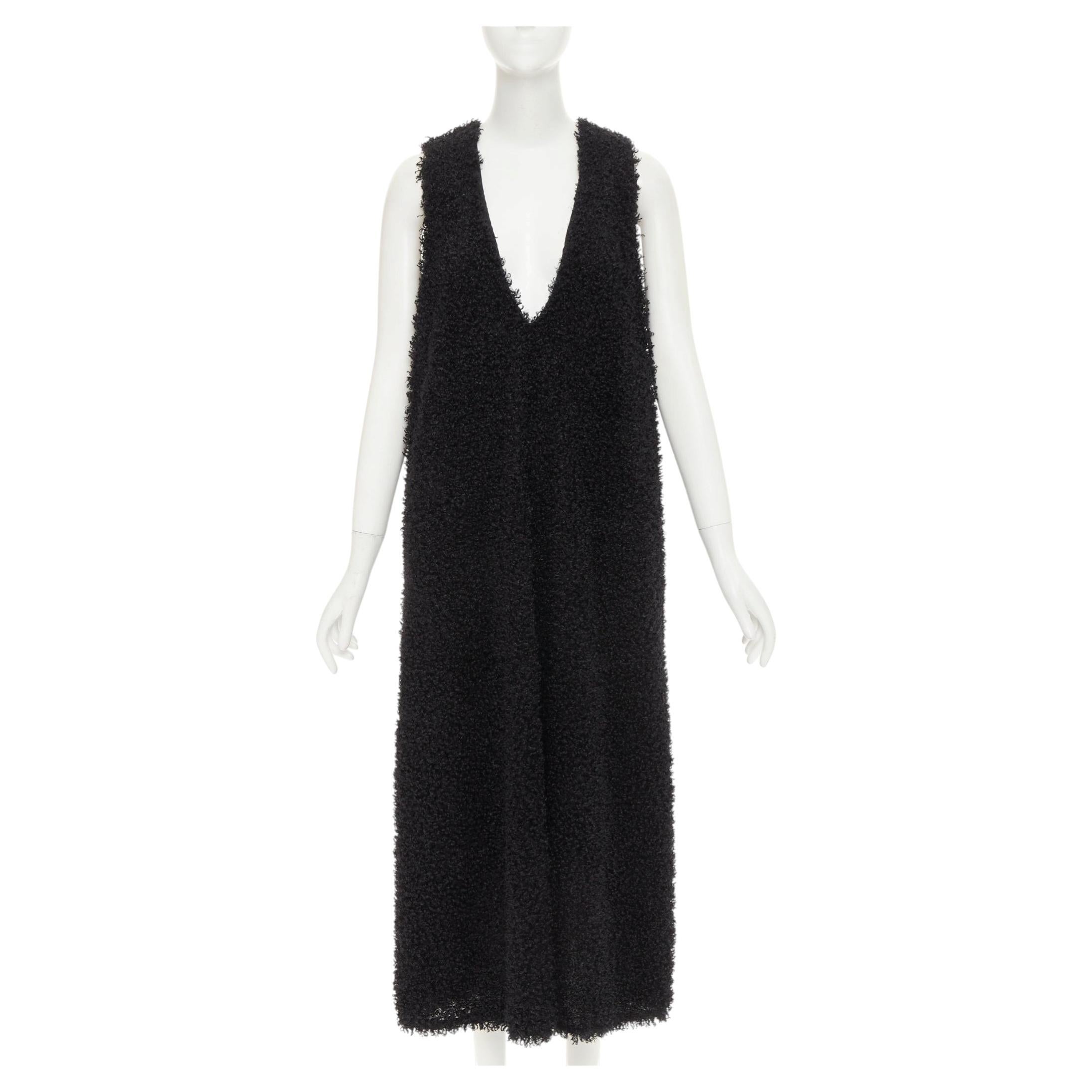 MELITTA BAUMEISTER 2017 Runway black fluffy plunge neckline midi dress S For Sale
