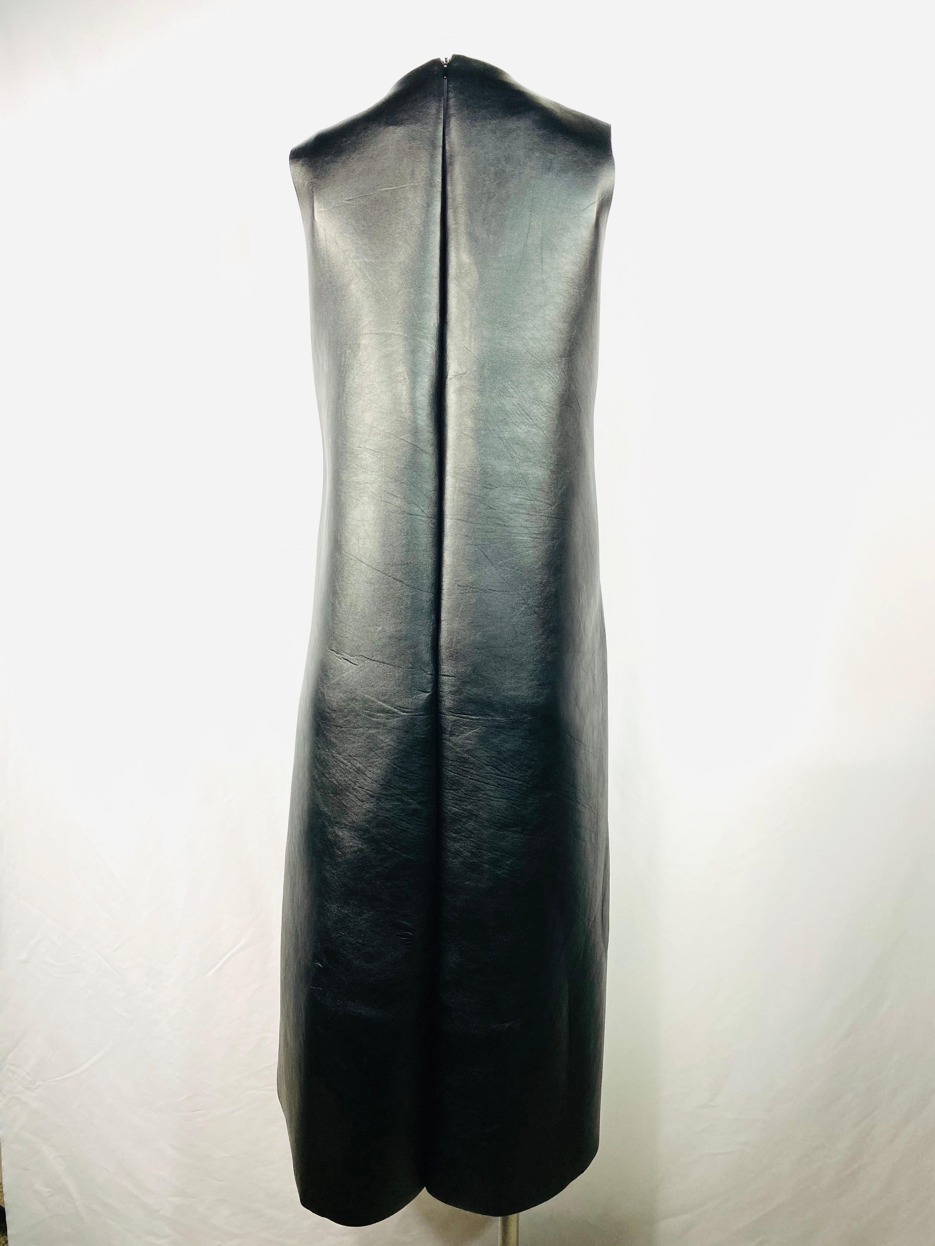 Melitta Baumeister Black Faux Leather Sleeveless Maxi Dress In Excellent Condition For Sale In Beverly Hills, CA
