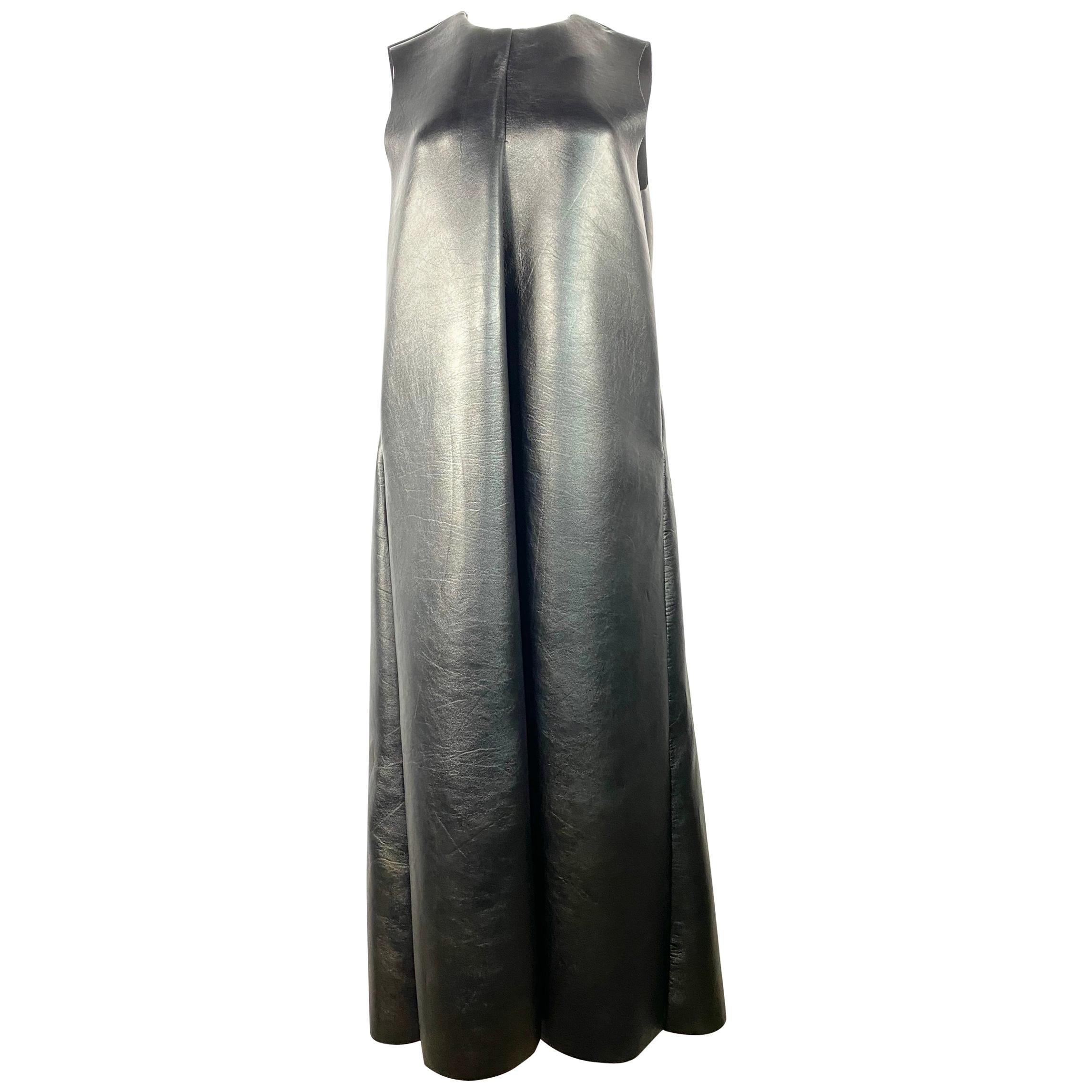 Melitta Baumeister Black Faux Leather Sleeveless Maxi Dress For Sale