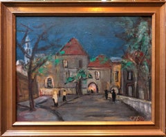 Fauvist Israeli Landscape, Going to Synagogue Judaica Oil Painting