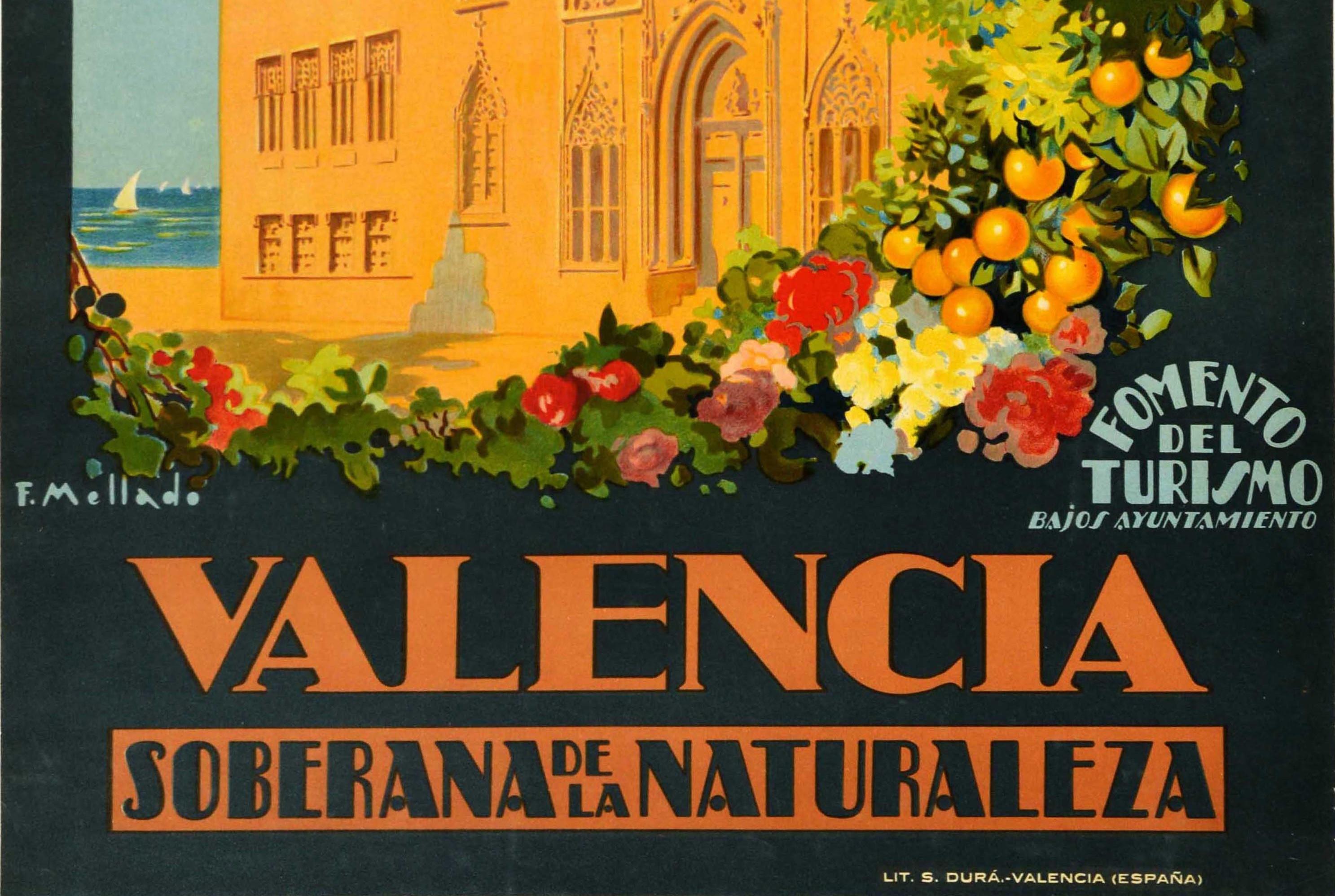 Poster di viaggio originale d'epoca Valencia Natura Sovrana Storia Vela - Print Marrone di Mellado