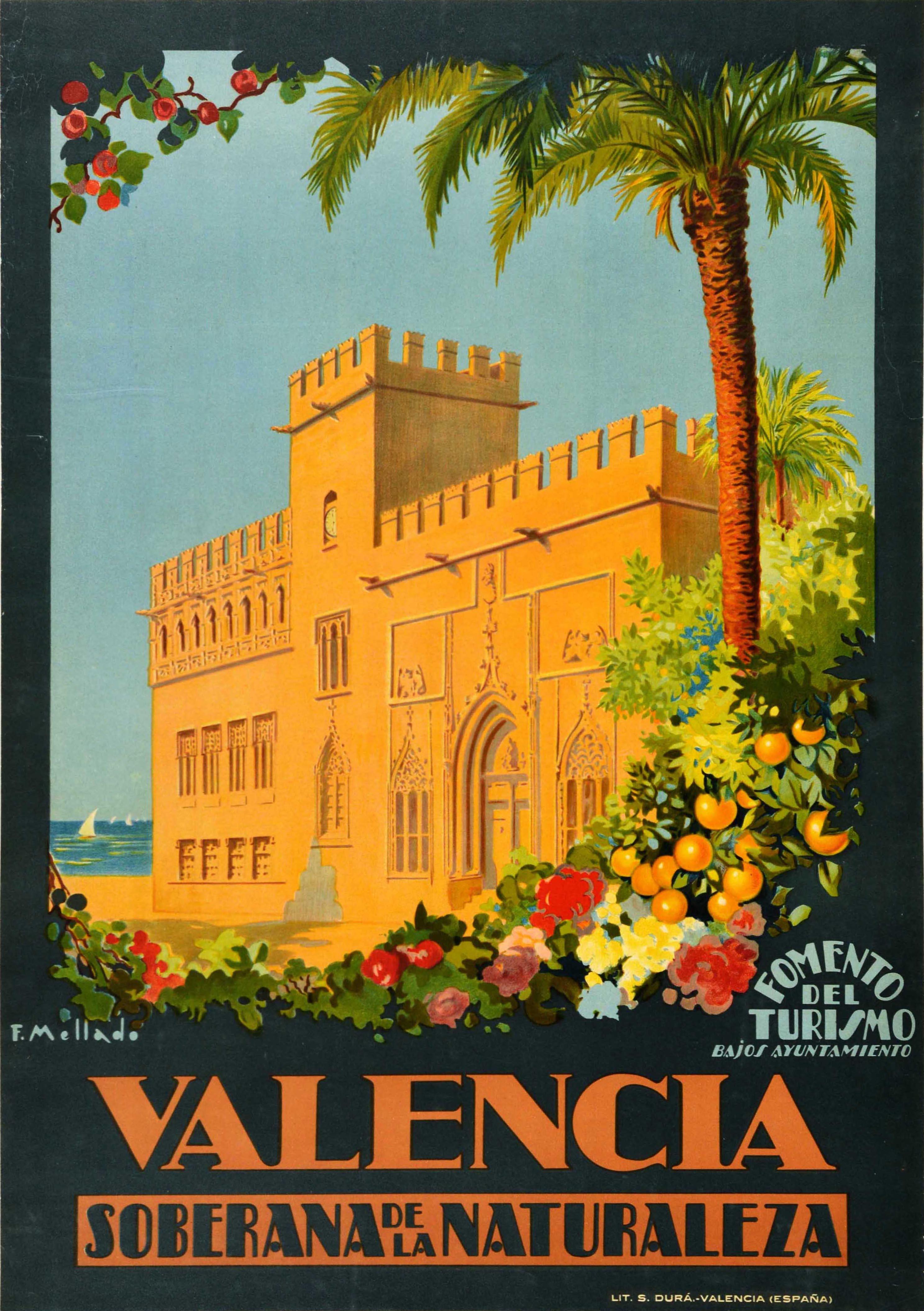 Print di Mellado - Poster di viaggio originale d'epoca Valencia Natura Sovrana Storia Vela