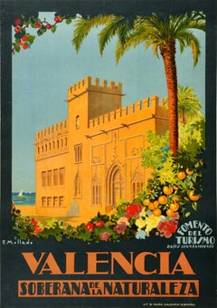 Original Vintage Spanish Travel Poster Valencia Nature Sovereign History Sailing
