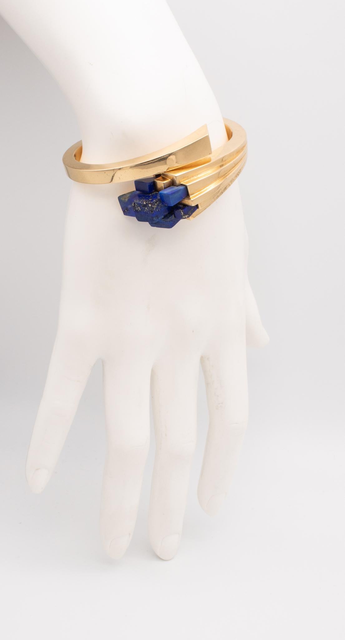 Mixed Cut Mellerio 1970 Paris Very Rare Geometric Bracelet In 18Kt Gold With Lapis Lazuli For Sale