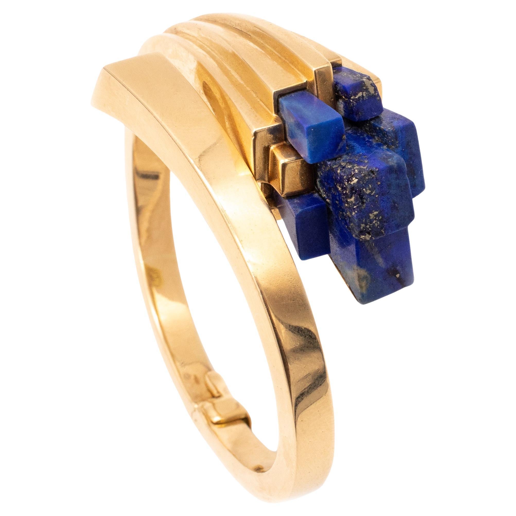 Mellerio 1970 Paris Very Rare Geometric Bracelet In 18Kt Gold With Lapis Lazuli
