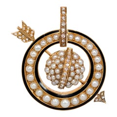 Mellerio 19th Century Gold, Pearl, Diamond and Black Enamel Brooch/Pendant