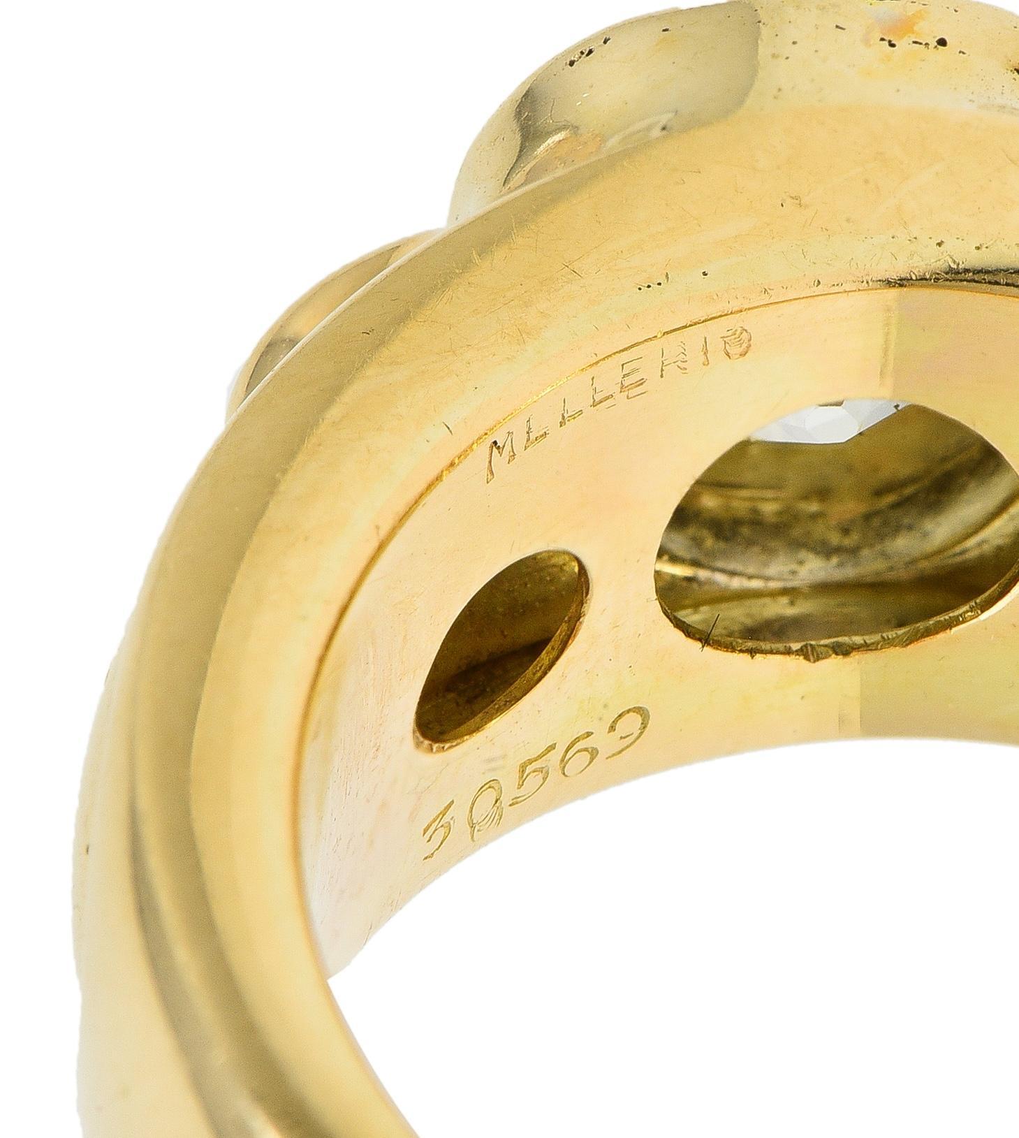 Mellerio 2.95 CTW Old Mine Cut Diamond 18 Karat Yellow Gold Three Stone Ring For Sale 3