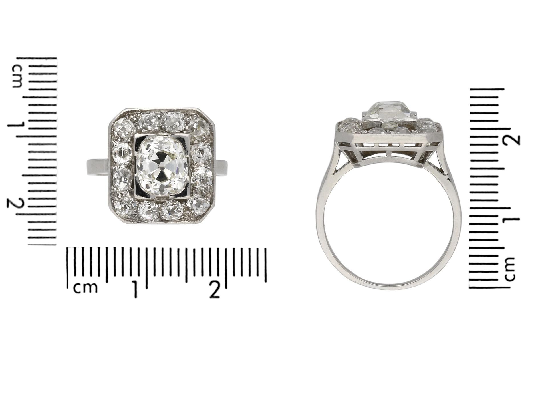Old Mine Cut Mellerio Art Deco Diamond Cluster Ring, French, circa 1925 For Sale