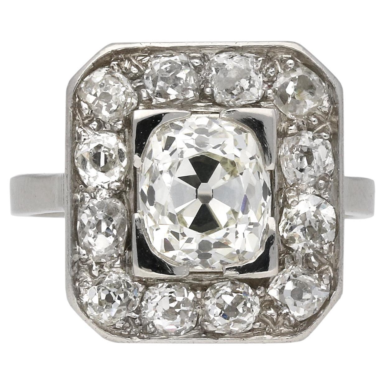 Mellerio Art Deco Diamond Cluster Ring, français, circa 1925