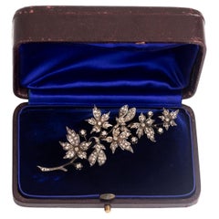 Mellerio Borgnis French Antique Diamond Silver Gold Flower Brooch 19th Century