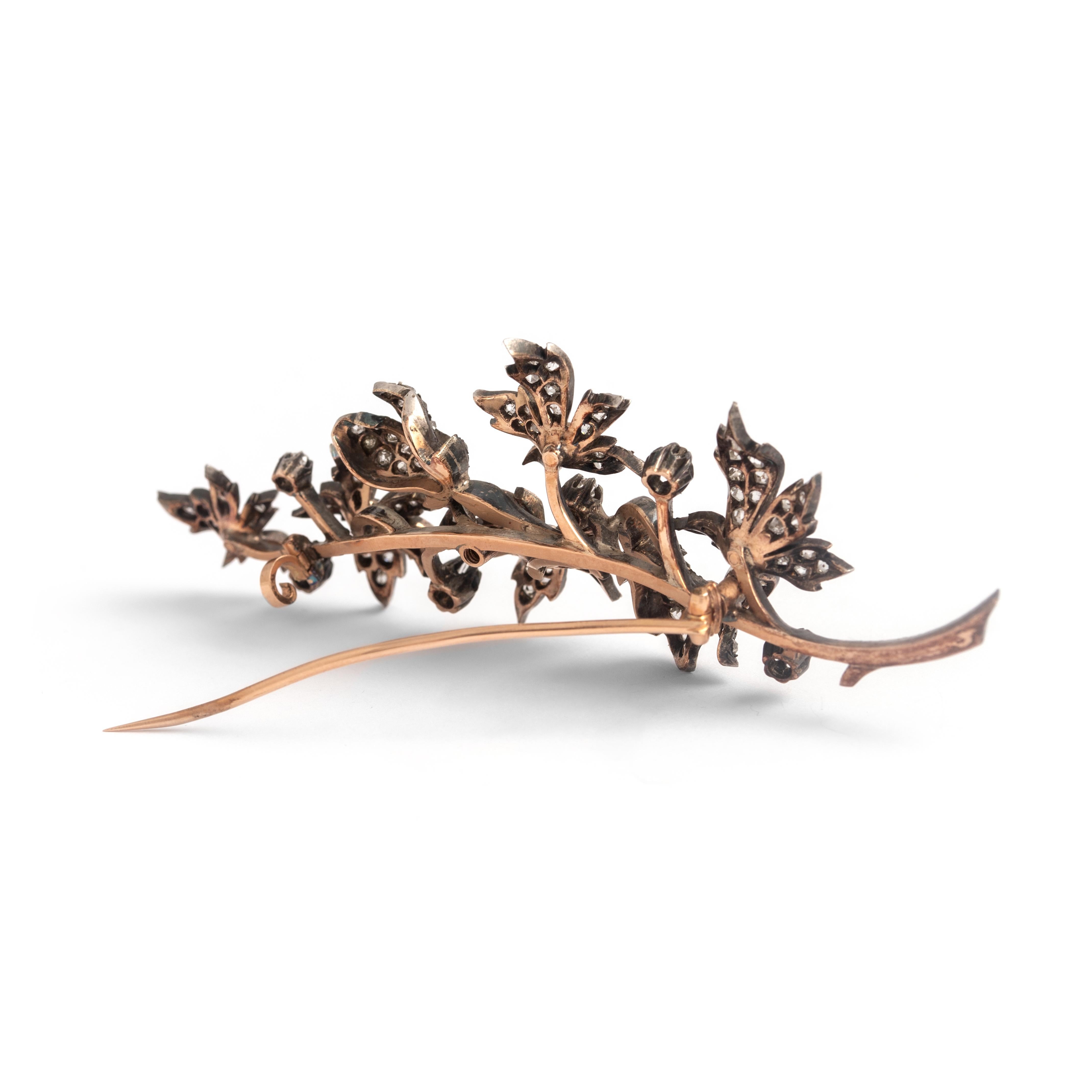 Women's or Men's Mellerio Borgnis French Antique Diamond Silver Gold Flower Brooch 19th Century For Sale