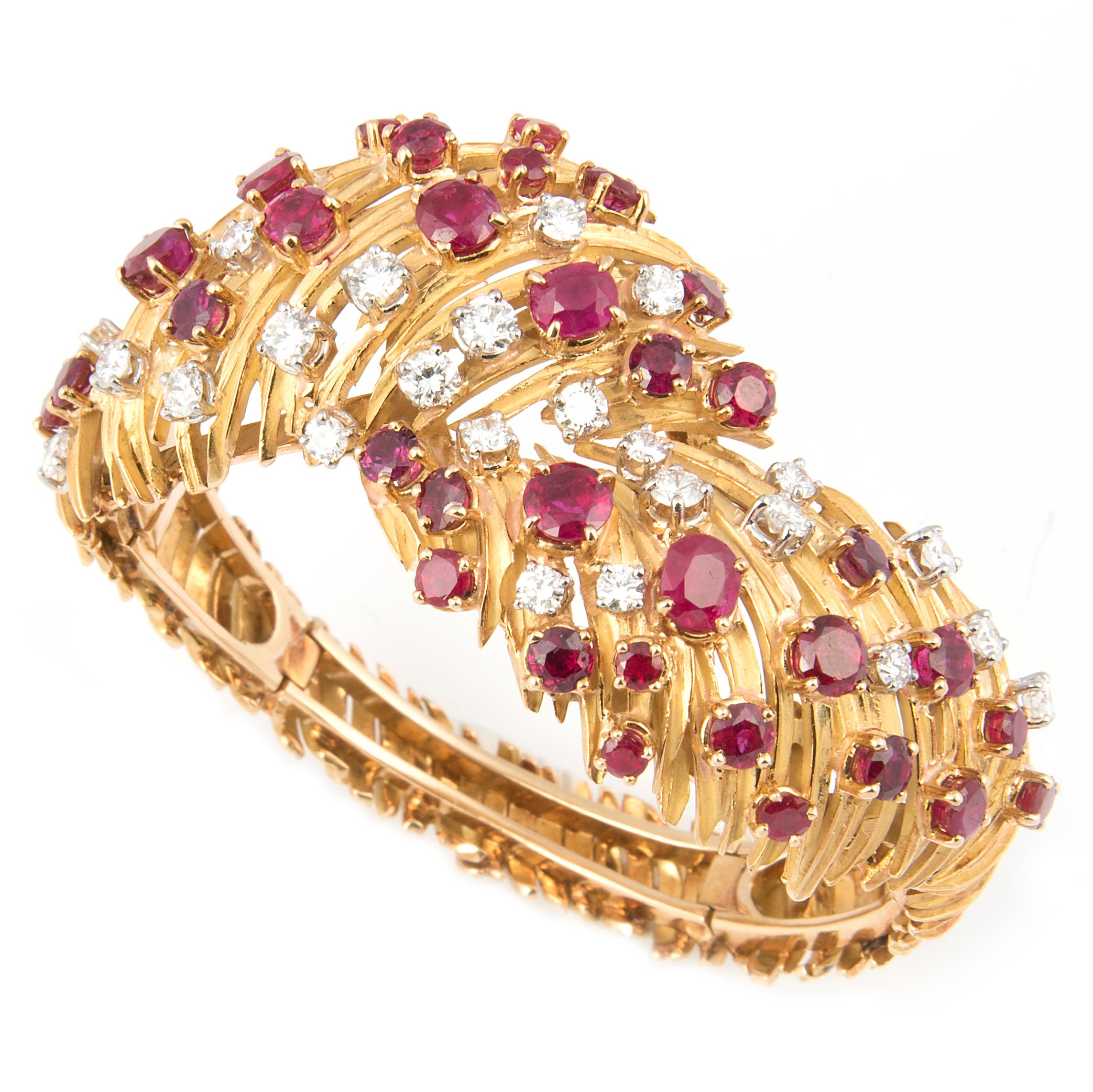 Mellerio Diamond and Ruby Ring Earrings Brooch Bracelet and Necklace Parure In Good Condition In London, GB