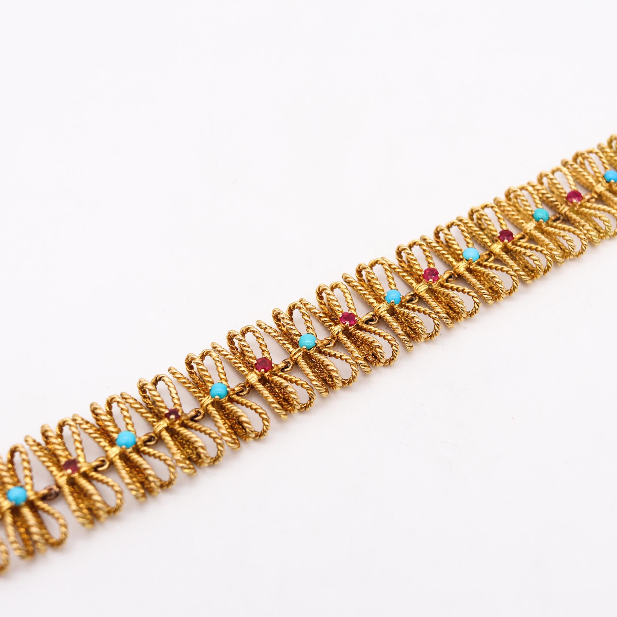 Retro Mellerio-Dits Meller 1950 Paris Twisted Bracelet in 18kt Gold with 2.55ctw Gems For Sale