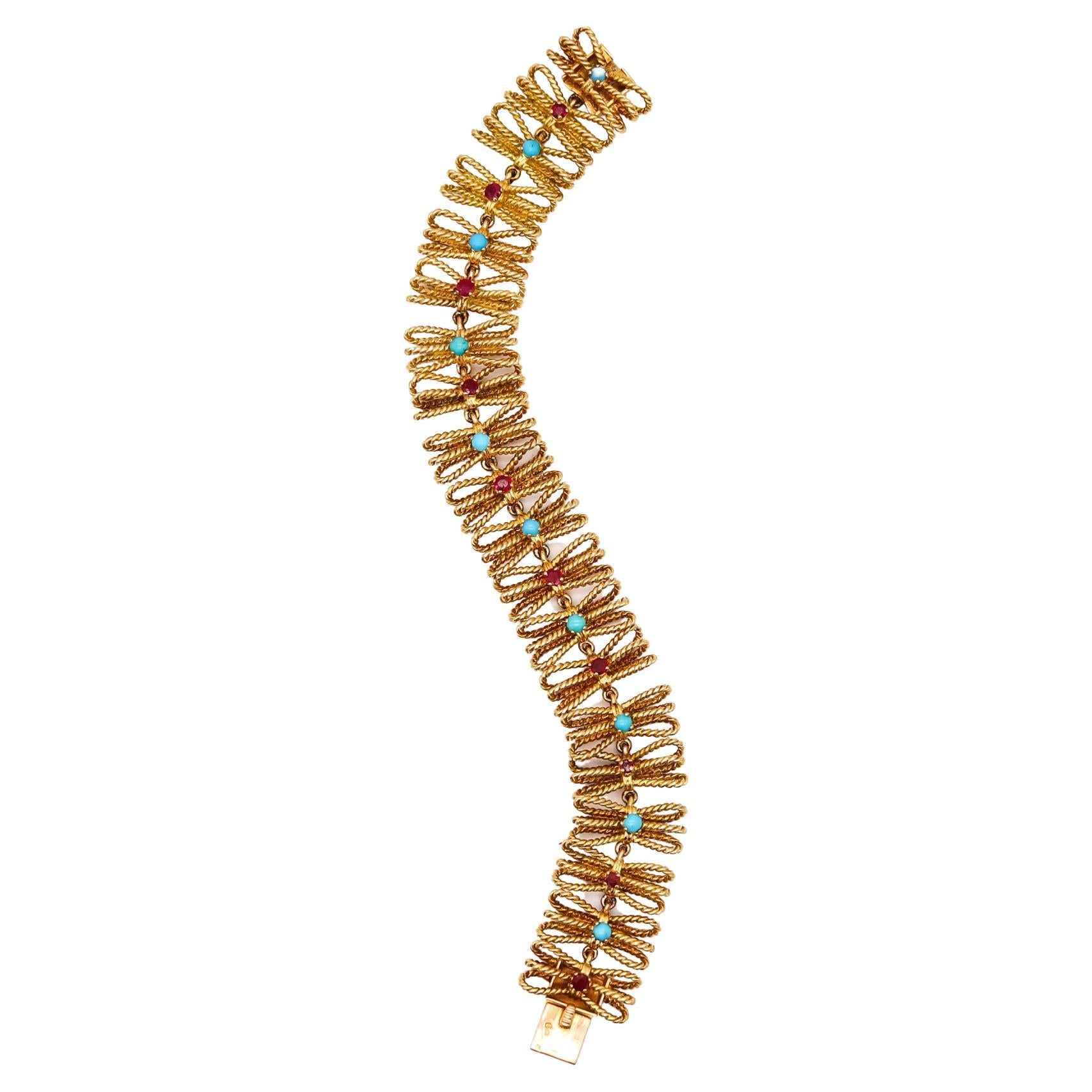 Mellerio-Dits Meller 1950 Paris gedrehtes Armband aus 18 Karat Gold mit 2,55 Karat Edelsteinen