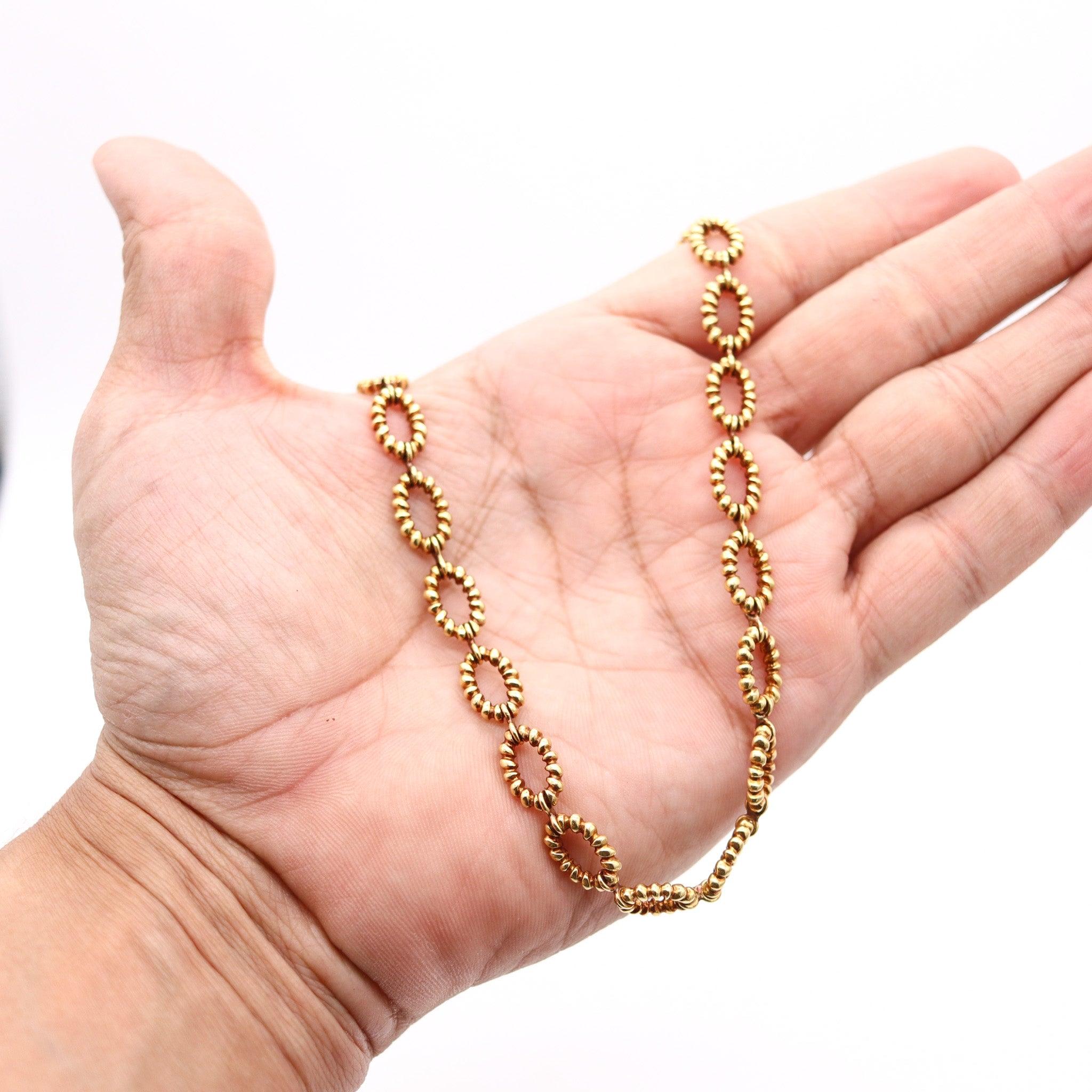 Modernist MELLERIO DITS MELLER 1970 Paris Chain Necklace Solid Textured 18Kt Yellow Gold