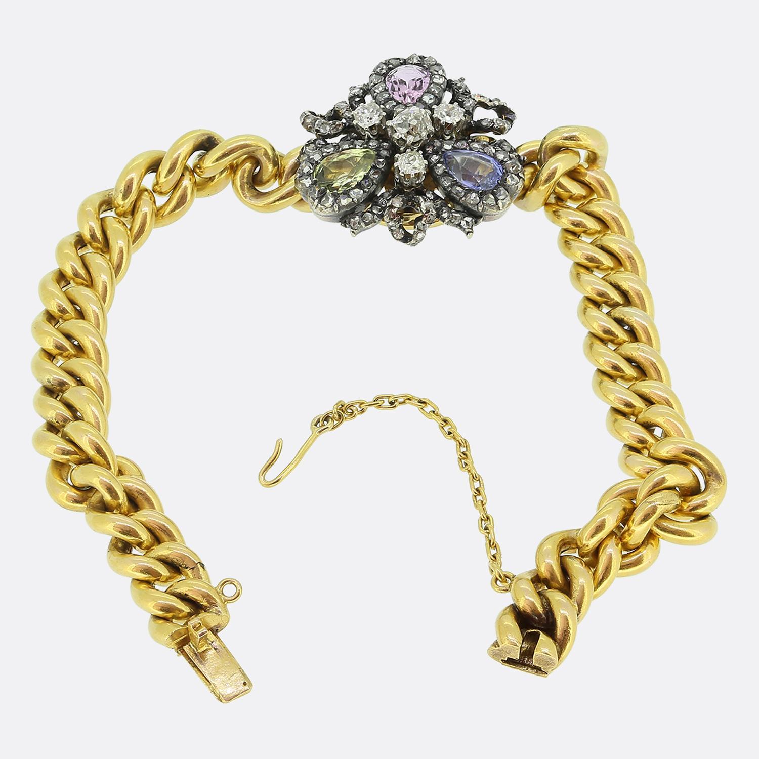 Victorien Mellerio dits Meller Bracelet trèfle antique en saphir et diamant en vente
