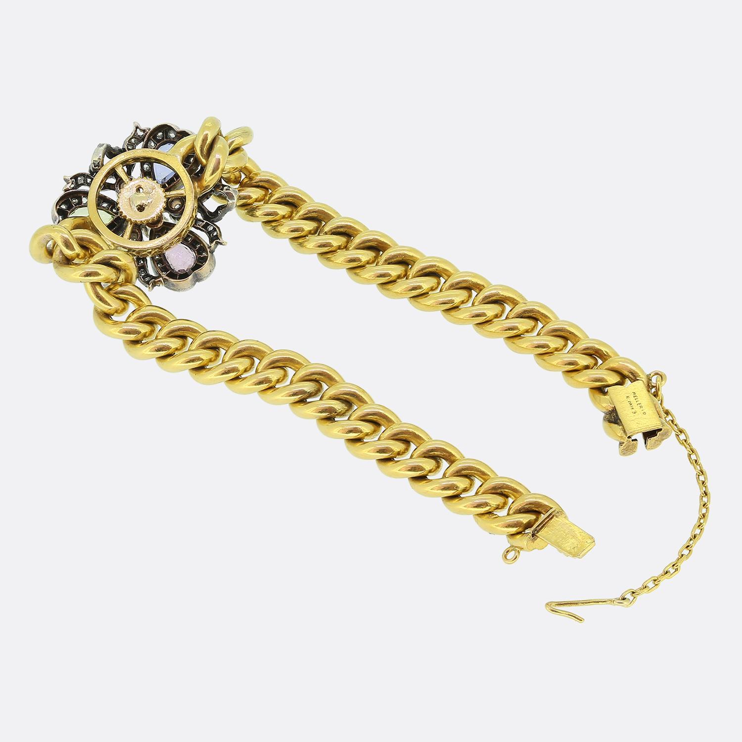 Taille poire Mellerio dits Meller Bracelet trèfle antique en saphir et diamant en vente