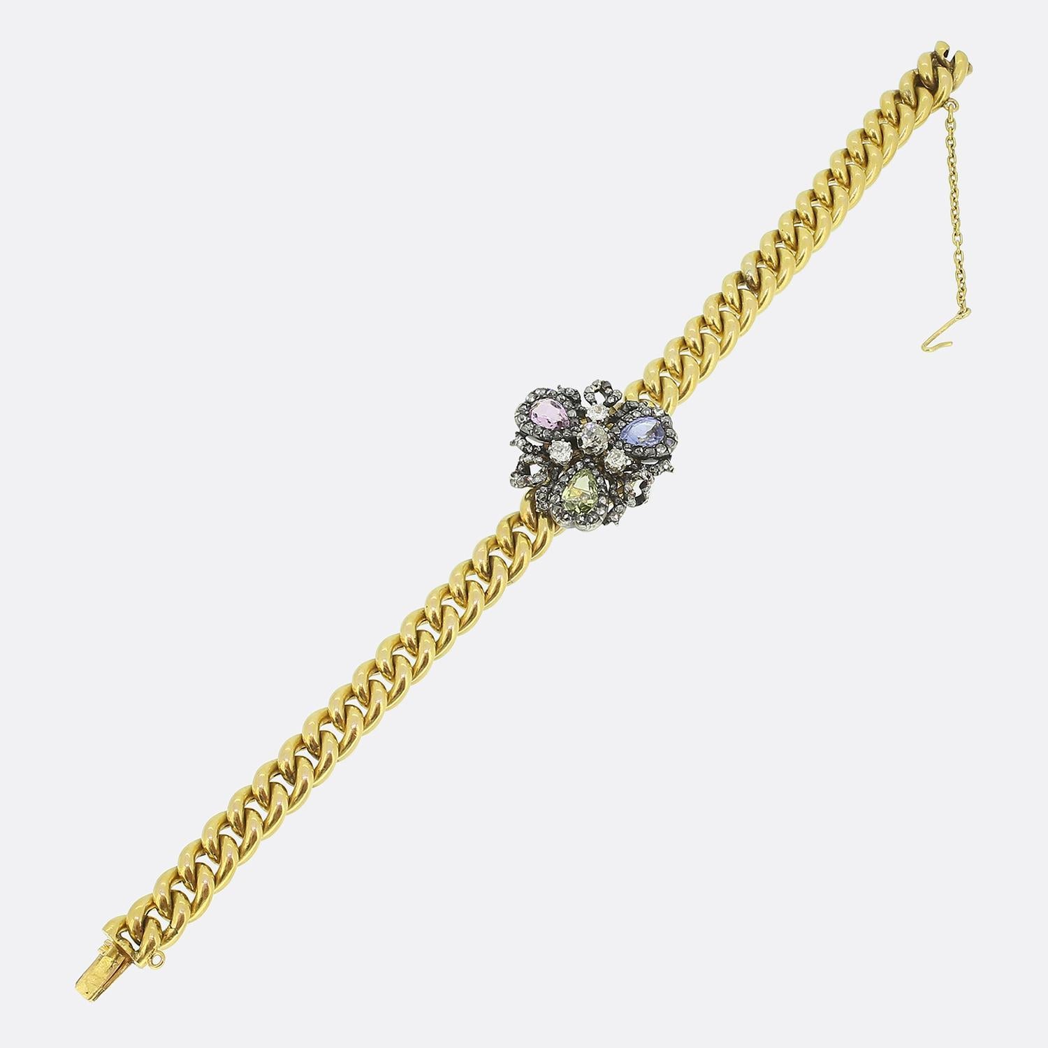 Mellerio dits Meller Bracelet trèfle antique en saphir et diamant Bon état - En vente à London, GB