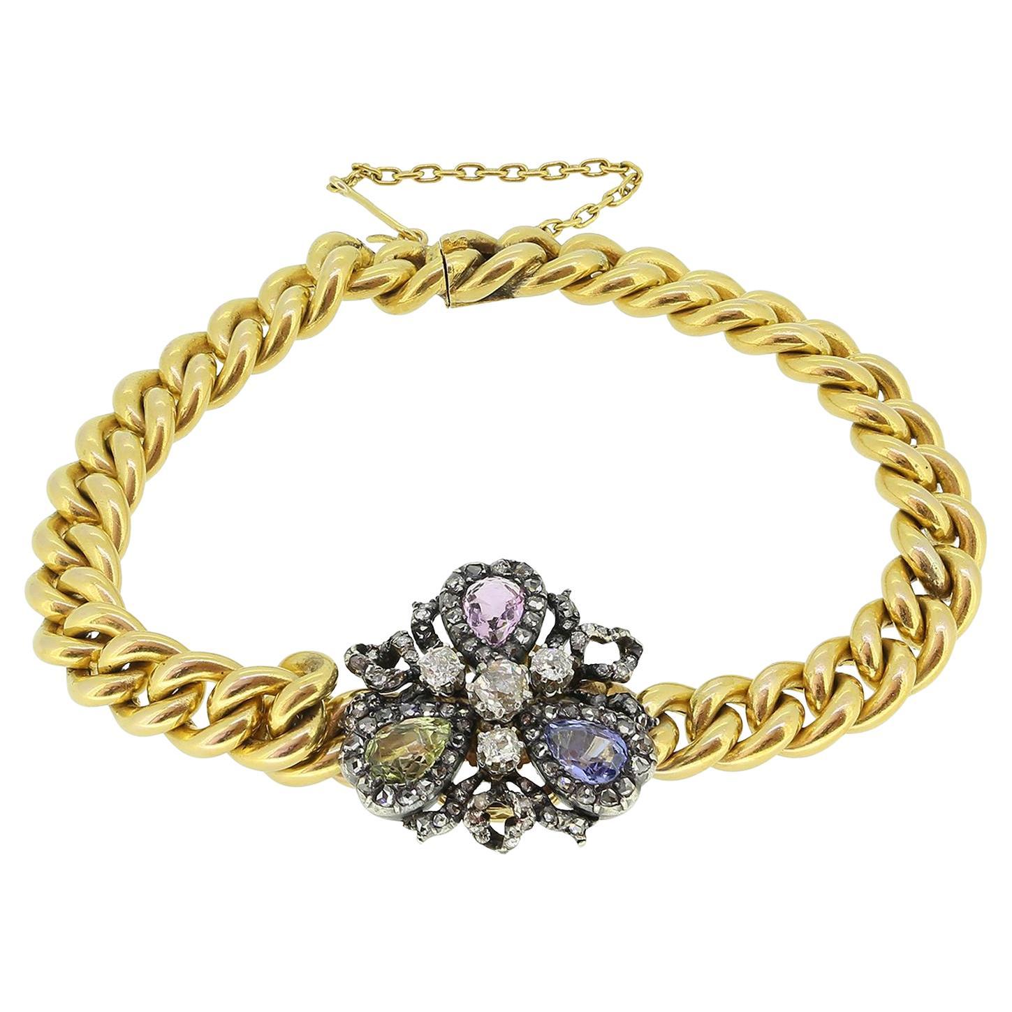 Mellerio dits Meller Bracelet trèfle antique en saphir et diamant