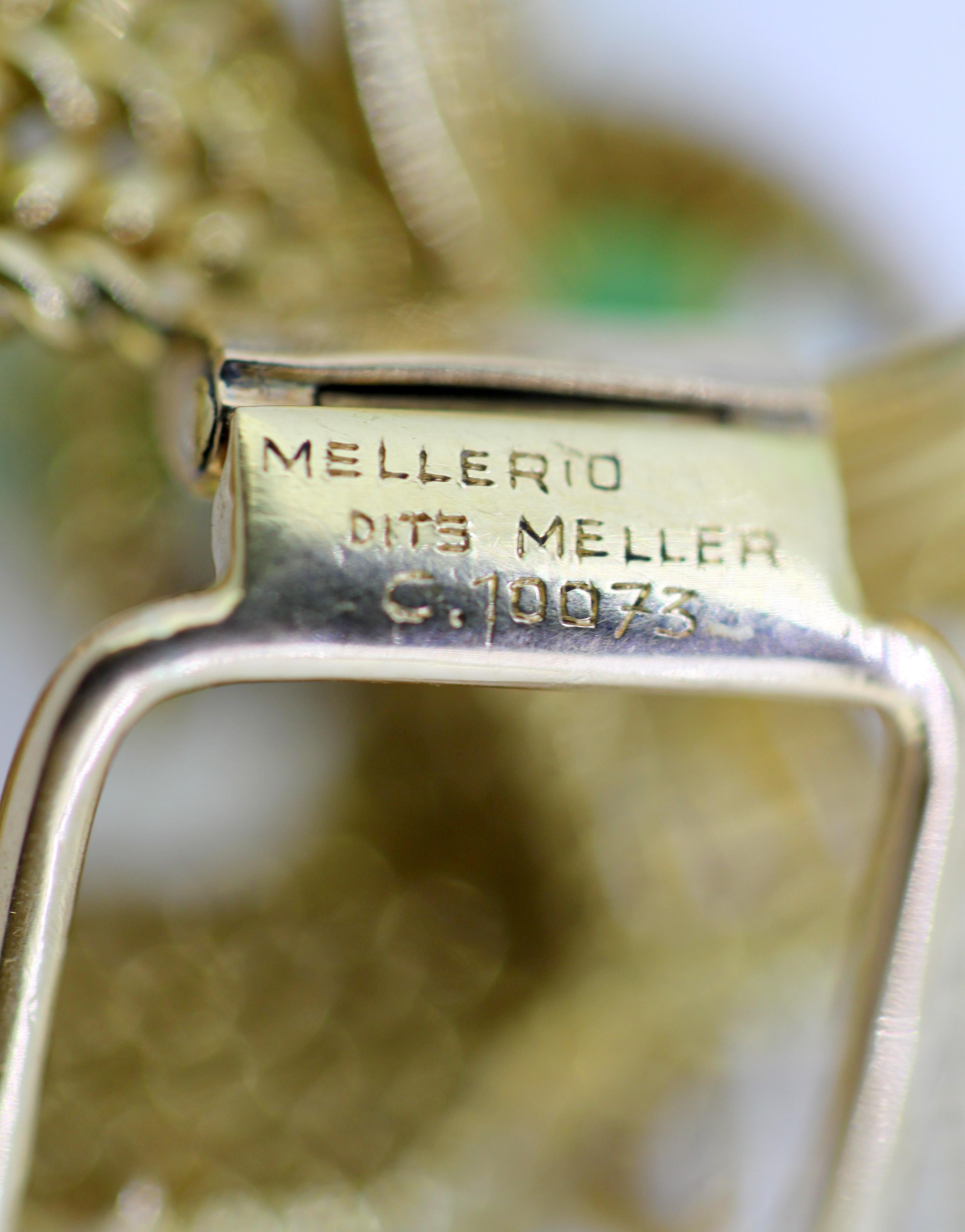 Mellerio dits Meller, Art Deco 18 Karat Gold Brooch with Emeralds and Diamond 4