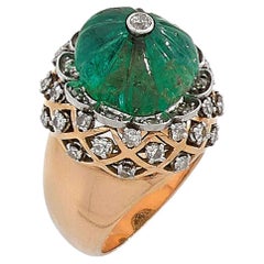 Mellerio dits Meller Ring mit geschnitztem kolumbianischem Smaragddiamanten "Chardon", 1940er Jahre