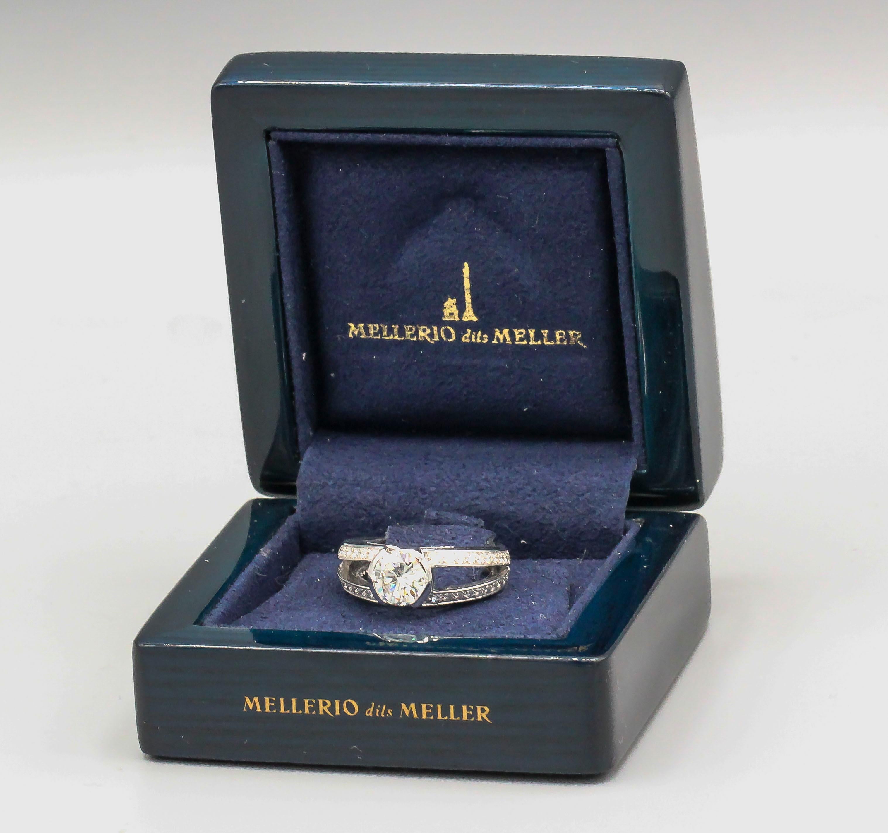 Women's Mellerio Dits Meller Diamond 18 Karat White Gold Engagement Ring For Sale