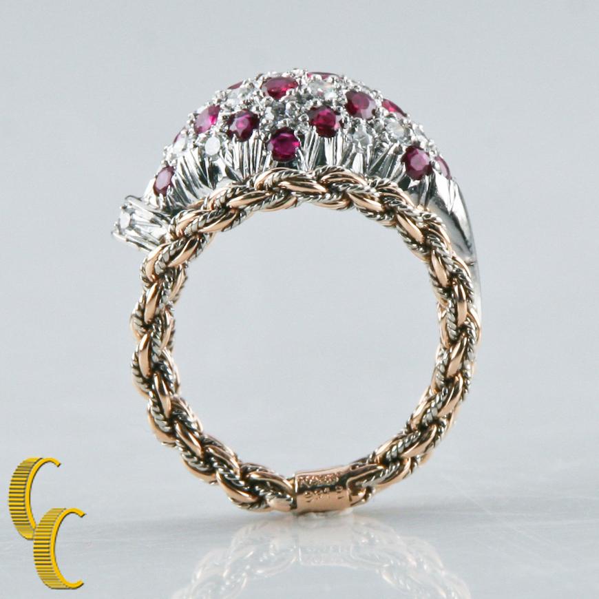Round Cut Mellerio Dits Meller Diamond Ruby 18 Karat White and Yellow Gold Bespoke Ring For Sale