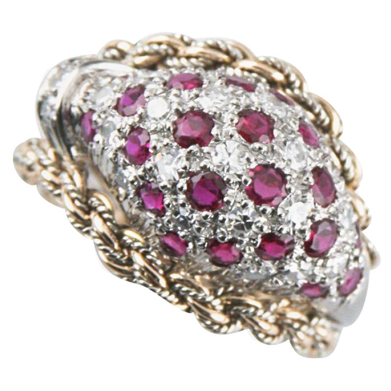Mellerio dits Meller Anillo a medida de oro blanco y amarillo de 18 quilates con diamante y rubí