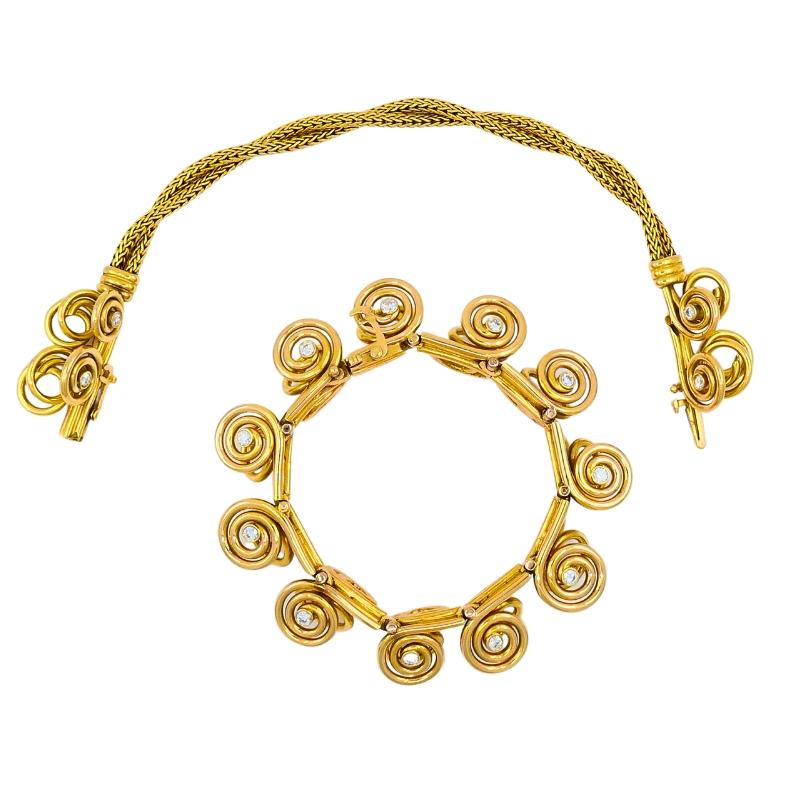 Mellerio dits Meller Gold Diamond Necklace Bracelet French Estate Jewelry For Sale 8