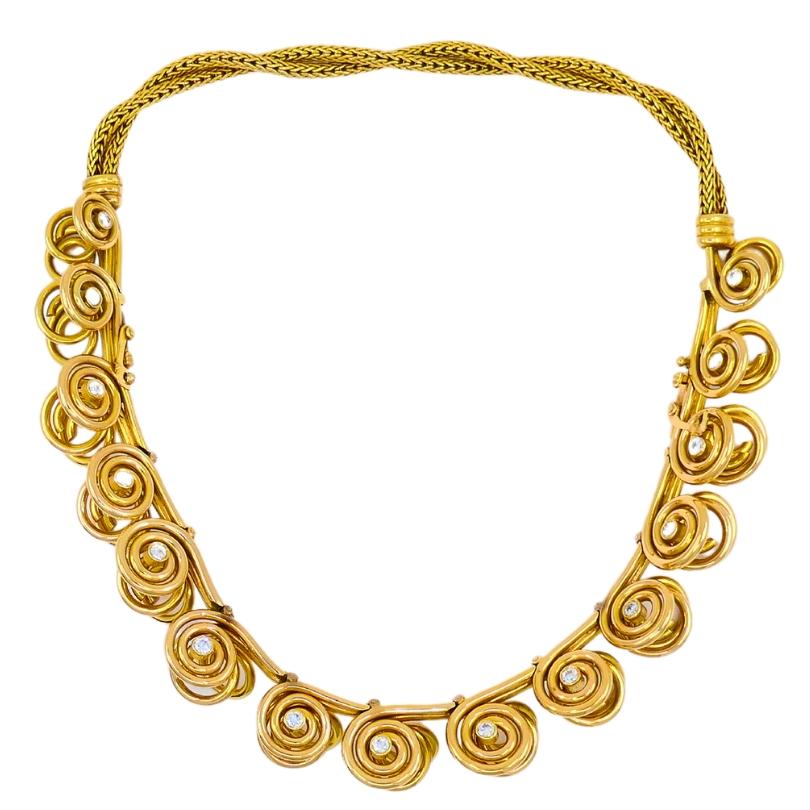Round Cut Mellerio dits Meller Gold Diamond Necklace Bracelet French Estate Jewelry For Sale