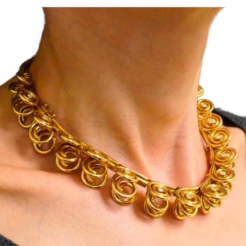 Women's Mellerio dits Meller Gold Diamond Necklace Bracelet French Estate Jewelry For Sale
