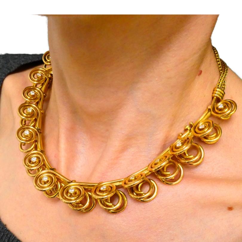 Mellerio dits Meller Gold Diamond Necklace Bracelet French Estate Jewelry For Sale 1