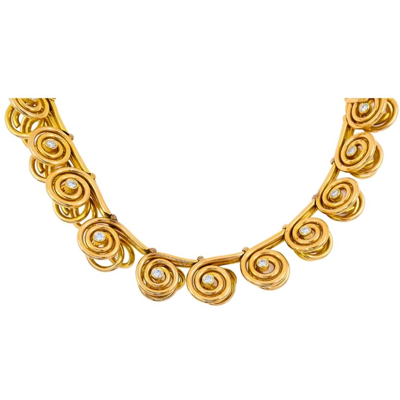 Mellerio dits Meller Gold Diamond Necklace Bracelet French Estate Jewelry For Sale 4