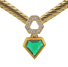 Mellerio Emerald Diamond Gold Pendant Necklace