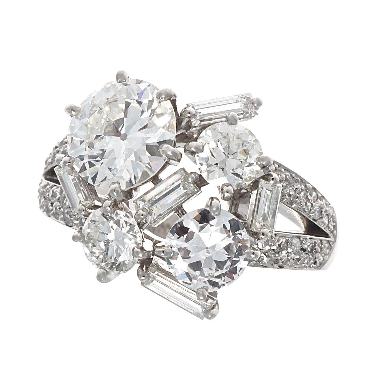 Mellerio French GIA 1.88 Carat Old European Cut Diamond Platinum Cocktail Ring