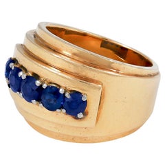 Mellerio French Retro Gold Sapphire Wide Band Ring