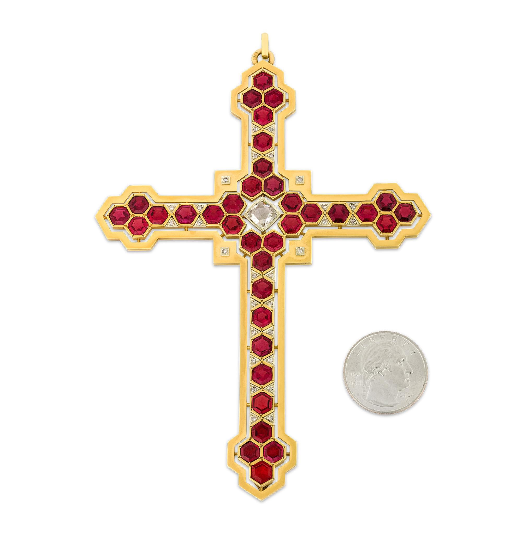 Mellerio - Pendentif croix en grenat, diamant et or en vente 1