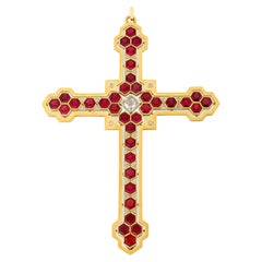 Mellerio Anhänger mit Granat, Diamant und Goldkreuz